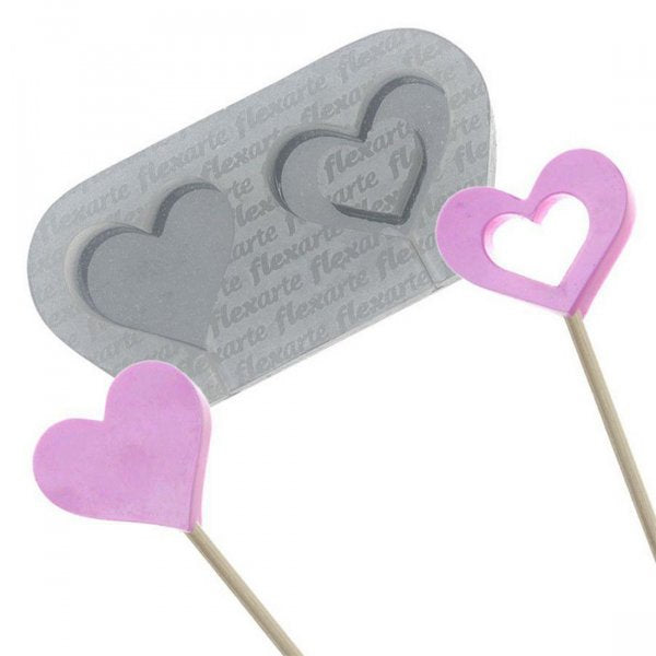 Molde Para Pirulito - 2 Corações | Peq. 35Mm  - Ref. 552 - Flexarte