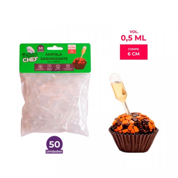 Ampola Saborizante Cilindro 0,5ml - 50 Un - Prime Chef