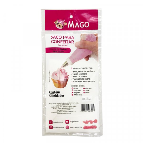 Saco De Confeitar Descartável Grande - 38X27Cm - 5 Unid - Mago