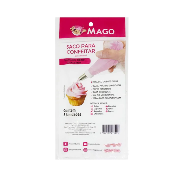 Saco De Confeitar Descartável Médio - 22X34Cm - 5 Unid - Mago