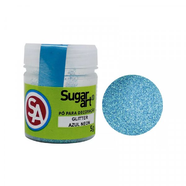 Glitter Azul Neon Para Superfície 5G - Sugar Art