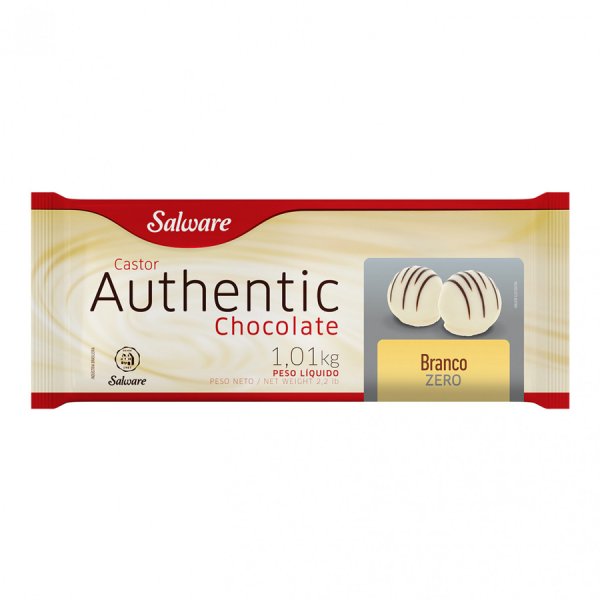 Chocolate em Barra Branco Zero Açúcar Castor Authentic - 1,01Kg - Salware