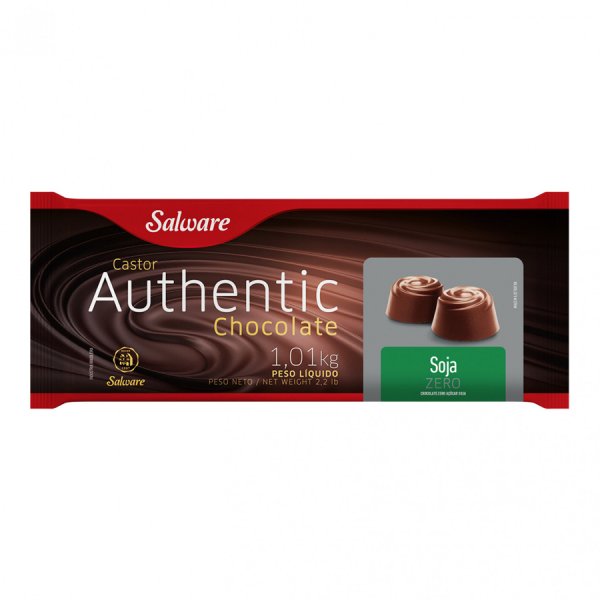 Chocolate em Barra Soja Zero Açúcar Castor Authentic - 1,01Kg  - Salware
