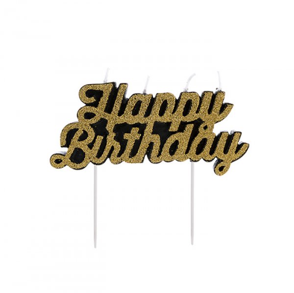Vela Happy Birthday Dourado E Preto V090  - Silver Festas