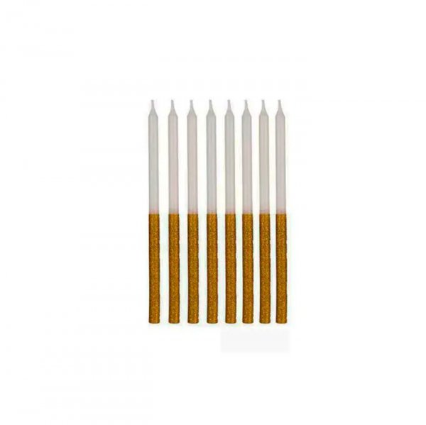 Vela Palito Gigante Branco/Dourado V137 15 Cm 8 Unidades - Silver Festas