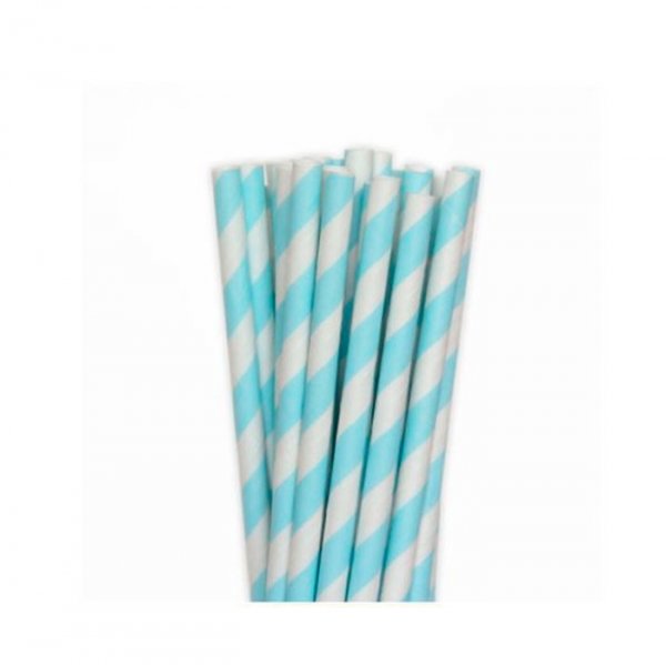 Canudo De Papel  Listrado Azul Bebe 20 Unidades - Silver Festas