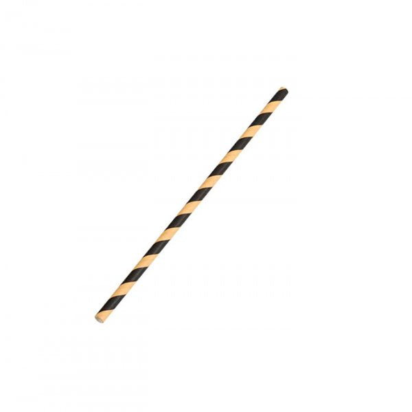 Canudo De Papel  Listrado Kraft Preto  20 Unidades - Silver Festas