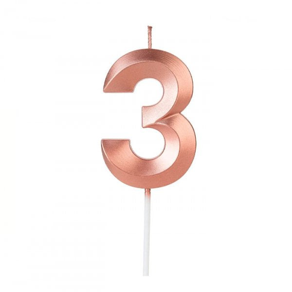 Vela Design Rose Gold Número 3 - Silver Festas
