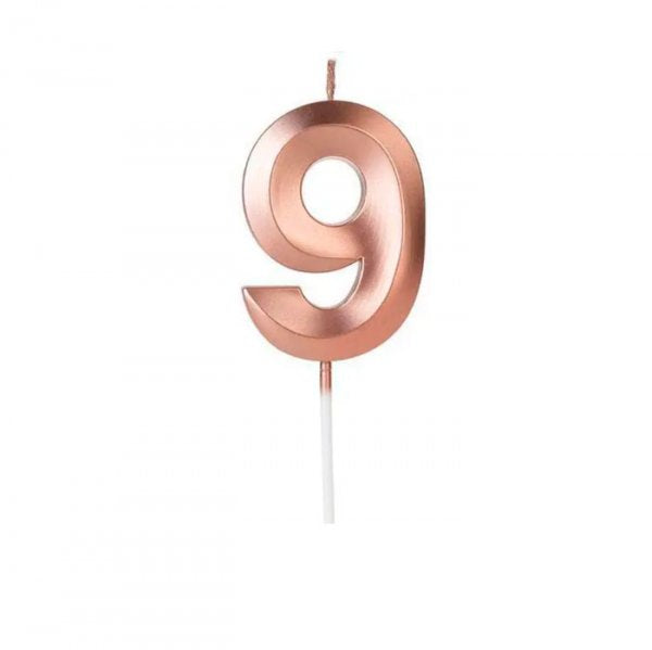 Vela Design Rose Gold Número 9 - Silver Festas