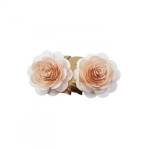 Decoração Para Bolo Em Papel - Folha E Flor M - Champanhe/Dourado - 02 Unidades - Jmeg Festas