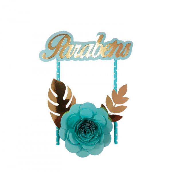 Topper De Bolo Com 1 Flor Tiffany Ouro  - Jmeg Festas
