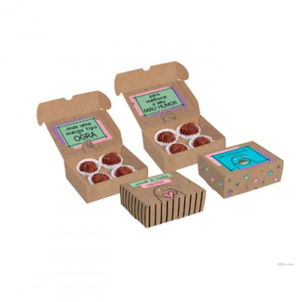 Caixa Para 4 Brigadeiros Flork Compose - 9X9X4 - 10 Unidades - Cromus