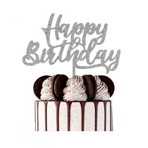 Topo De Bolo Happy Birthday N2 Mdf Prata - Sonho Fino