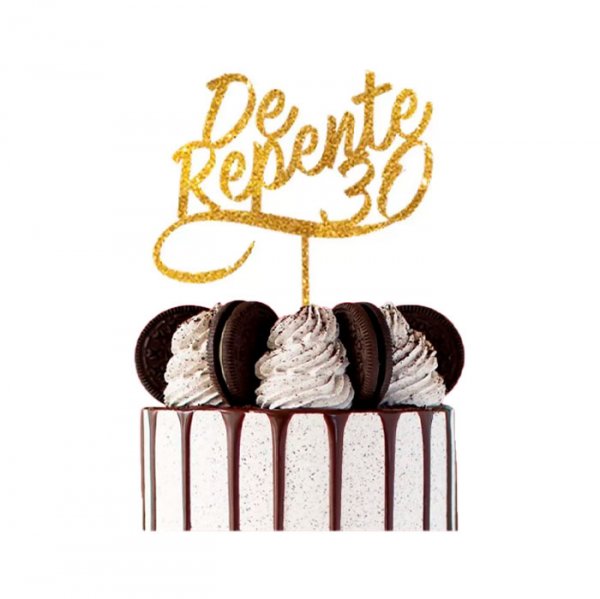 Topo De Bolo De Repente 30 Mdf Dourado - Sonho Fino