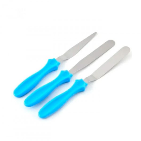 Espátula Confeiteiro Inox 3 Peças Azul -  Solrac