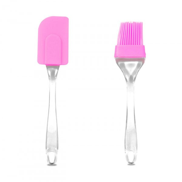 Espatula E Pincel Em Silicone Rosa- Partiu Confeitaria