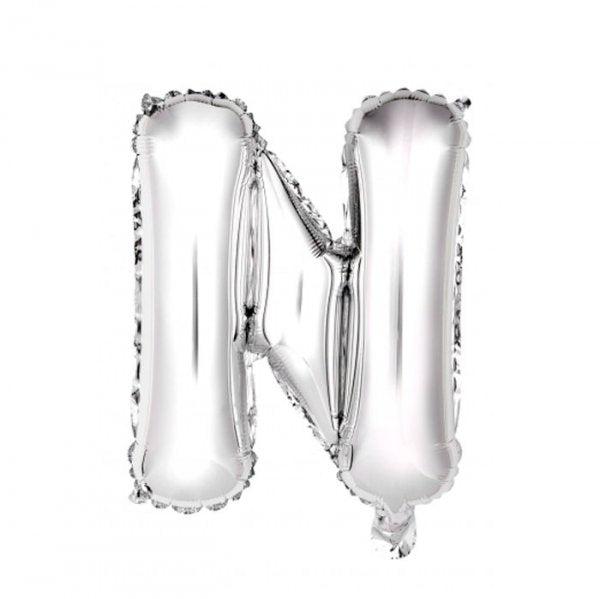 Balão Metalizado Letra Prata "N" 16 -  40Cm - Mundo Bizarro