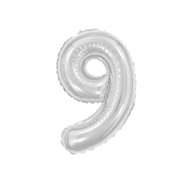 Balão Metalizado Prata 16' N° 9 -Mundo Bizarro