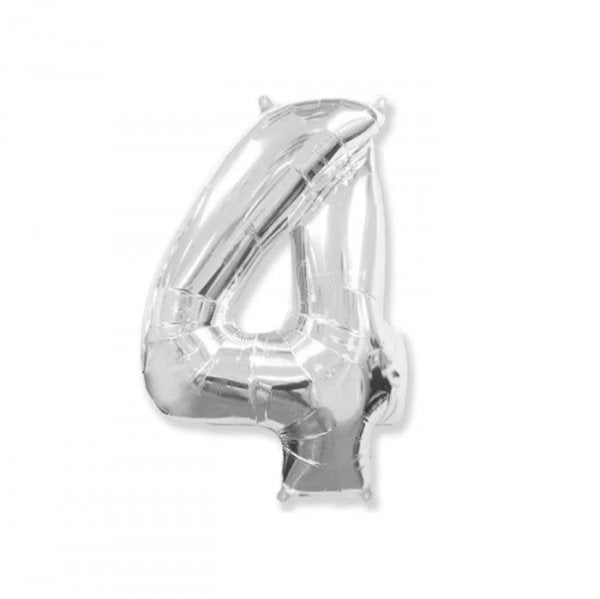 Balão Metalizado 'N°4'  Prata - Tam.40'' - Grabo