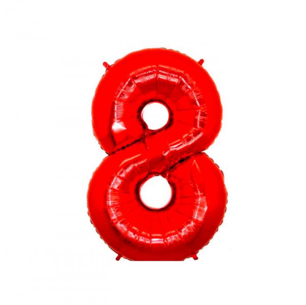 Balão Metalizado 'N°8' Vermelho - Tam.14''- Mega Toon
