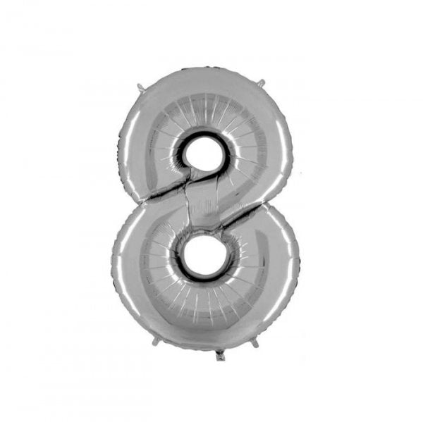Balão Metalizado 'N°8' Prata - Tam.14''- Mega Toon