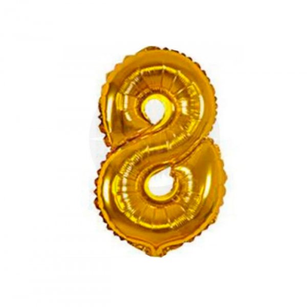 Balão Metalizado 'N°8' Ouro - Tam.14'' - Grabo