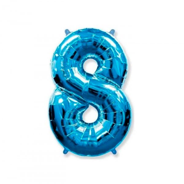Balão Metalizado 'N°8' Azul - Tam.14'' - Mega Toon
