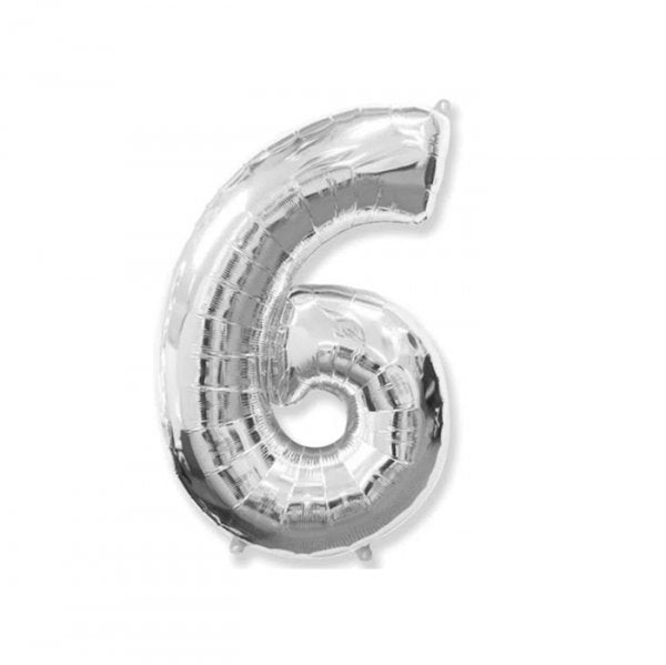 Balão Metalizado 'N°6' Prata - Tam.14''- Mega Toon
