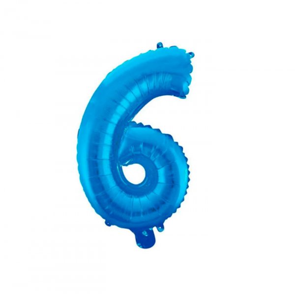 Balão Metalizado 'N°6' Azul - Tam.14'' - Mega Toon