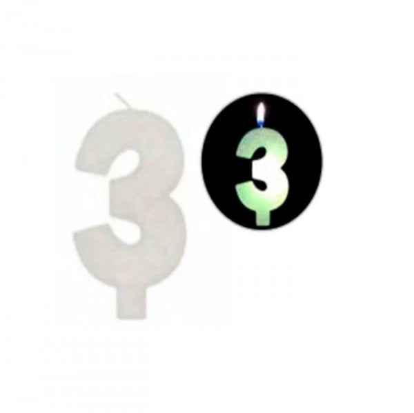 Vela Led Branca N°3 - Silver Festas