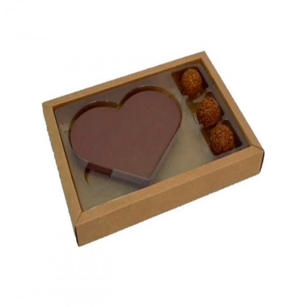 Caixa Coracao Plano Grande C/Bombom Kraft (5Un) - Crystal Forming