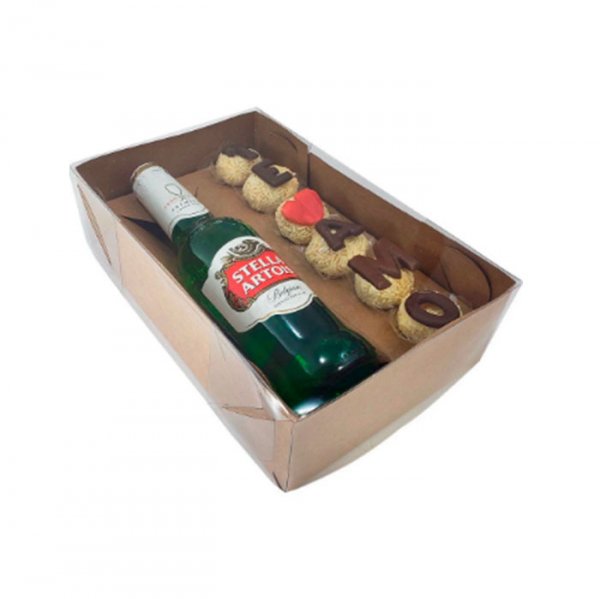 Caixa Tampa Transparente Kraft Garrafa/Lata Doce - Ideia Embalagens