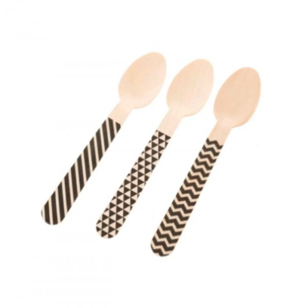 Colher De Madeira Preto (10Un) - Silver Festas