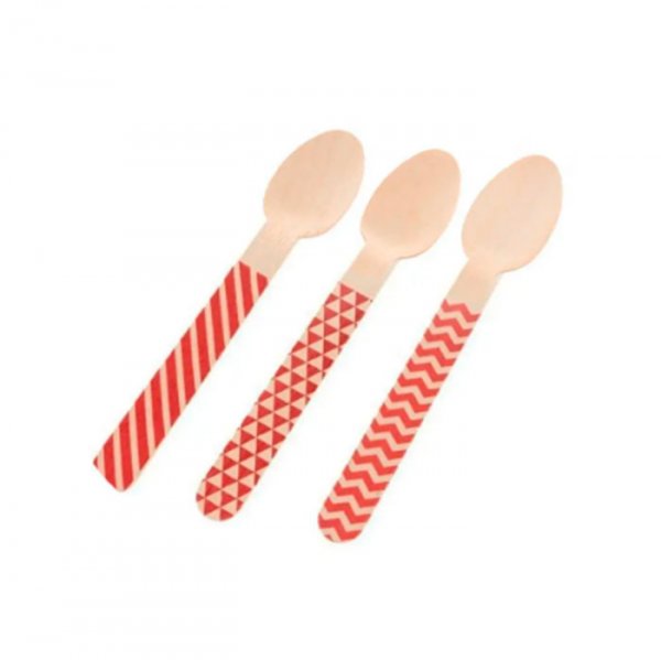Colher De Madeira Vermelha (10Un) - Silver Festas