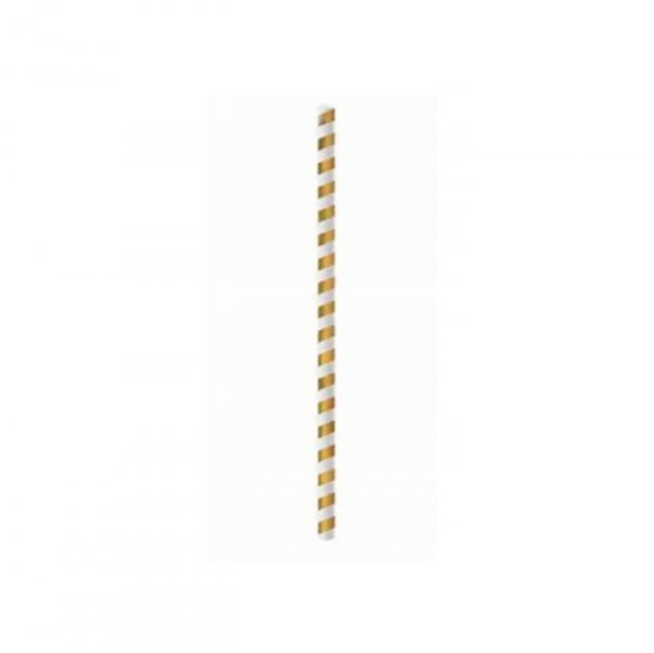 Canudo Papel Listras Ouro (20Un) - Cromus