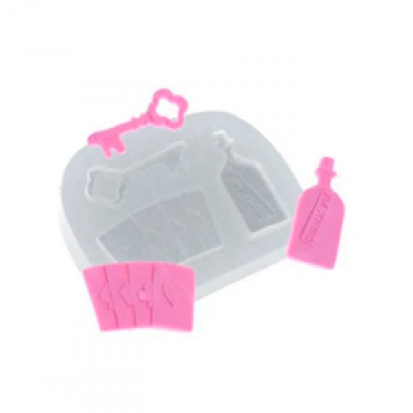 Molde Em Silicone Garrafa/Baralho/Chave - Flexarte