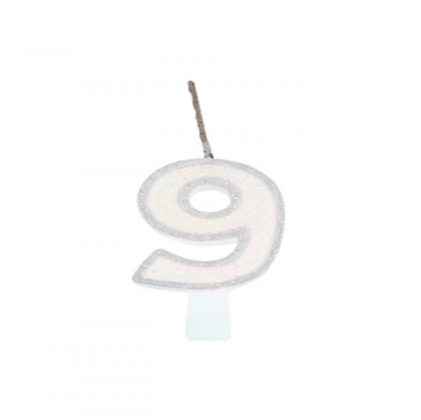 Vela Glitter Branca N°9 - Festcolor