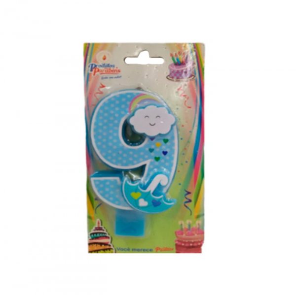 Vela Aniversario Chuva De Amor Azul N°9 - Produtos Parabéns