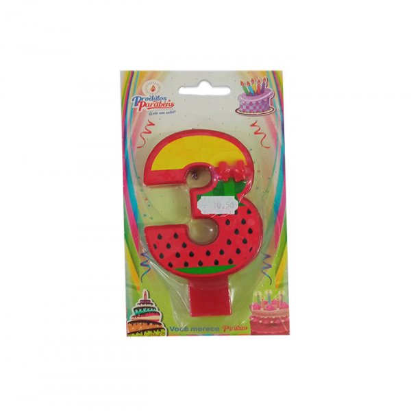 Vela Numerada Melancia N°3 - Produtos Parabens