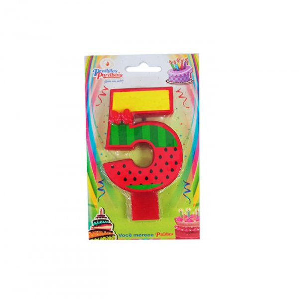 Vela Numerada Melancia N°5 - Produtos Parabens