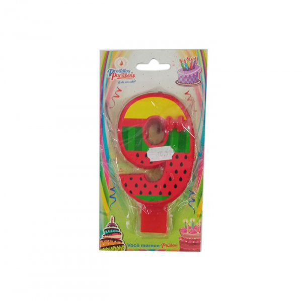 Vela Numerada Melancia N°9 - Produtos Parabéns
