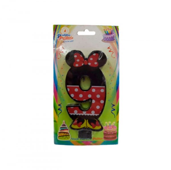 Vela Numerada Minnie Mouse Laço N°9 - Produtos Parabens