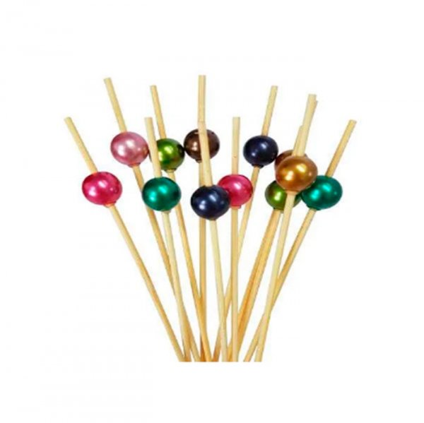 Palito Em Bambu P/Petisco Com Bola Colorida (20Un) 12Cm - Silver Festas