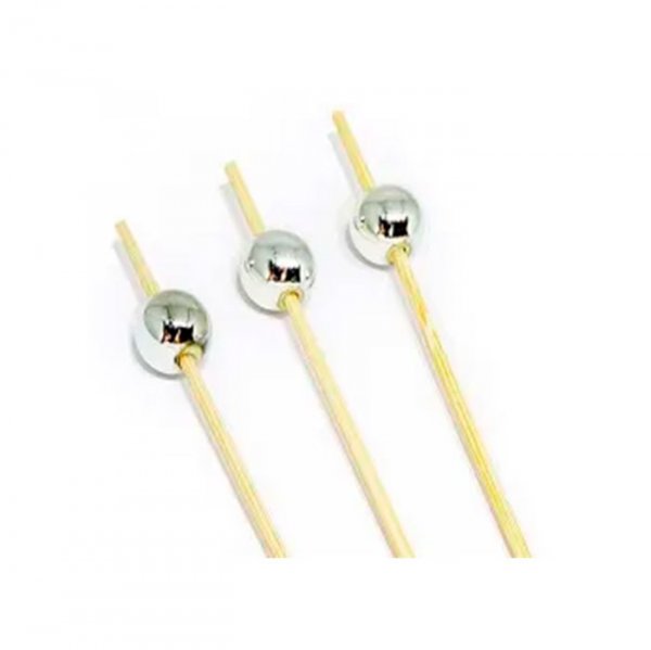 Palito Em Bambu P/Petisco Com Bolinha Prata (20Un) 12Cm - Silver Festas
