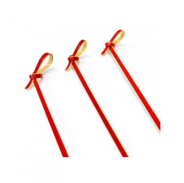Palito Em Bambu P/Petisco Com Dec Laço Vermelho (20Un) 12Cm - Silver Festas