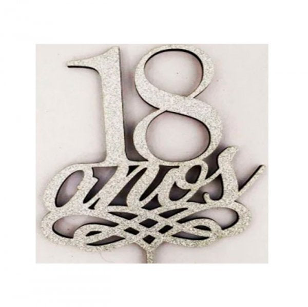 Topo De Bolo 18 Anos Mdf Prata - Sonho Fino