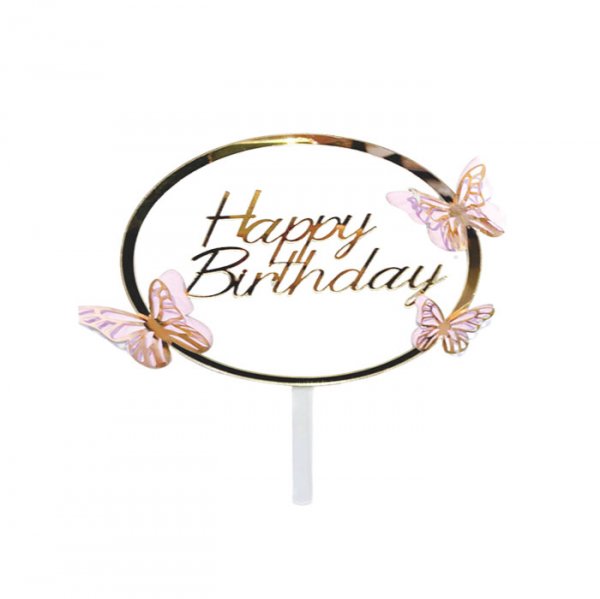Topo Decorativo Happy Birthday Borboleta Ace Dourado 21Cm - Vivarte