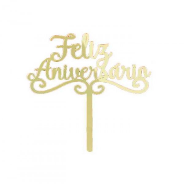Topo Decorativo Aro Feliz Aniversario Ace Dourado 21Cm - Vivarte