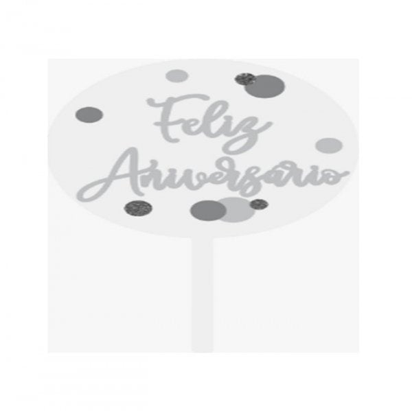 Topo Decorativo Aro Feliz Aniversario Ace Prata 21Cm - Vivarte
