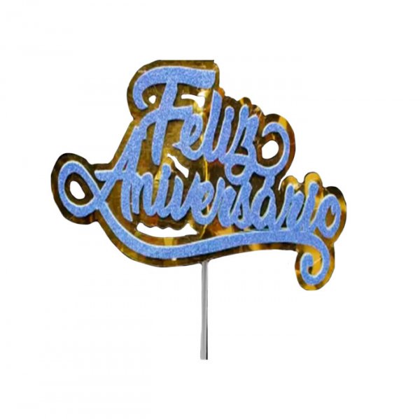 Topo Decorativo Eva Gliter Aro Feliz Aniversario Azul Candy 21Cm - Vivarte